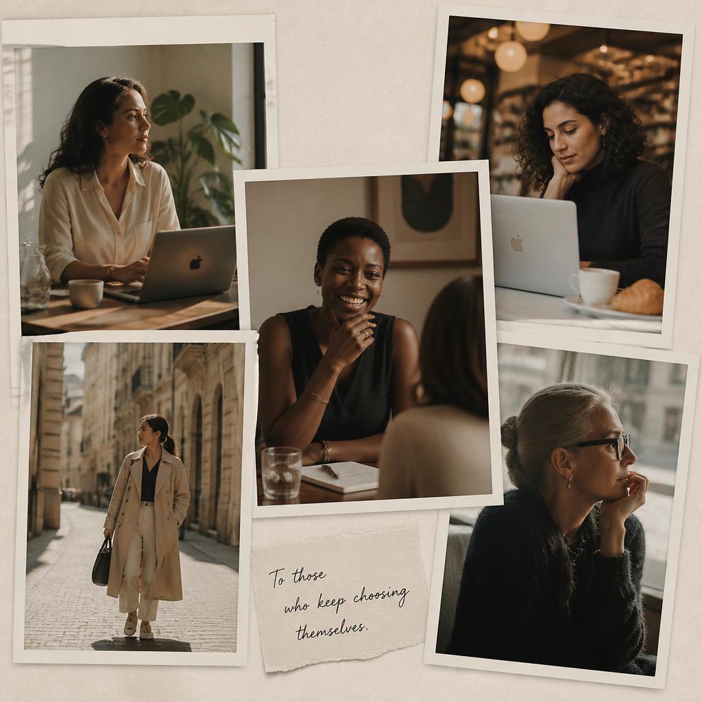 Editorial collage of women building international careers — diverse ages, backgrounds and professions.